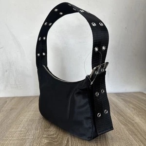 Womens Shoulder Bag Handbag Black Nylon Size Small Zip Adjustable Strap New - Picture 1 of 10
