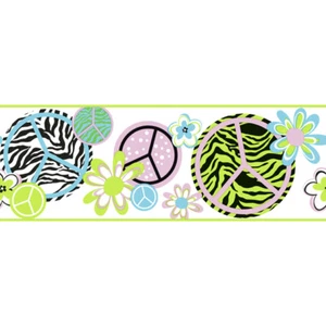 Retro Peace Signs with Zebra and Glitter on Sure Strip 14.5 Feet Border KS2272B - Picture 1 of 1