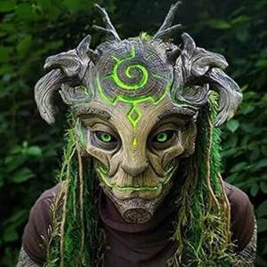 Green LED LIGHT UP Halloween Forest Elf Headgear Wig Mask Props MasqueradeParty - Picture 1 of 9