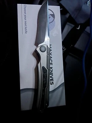 Maxace Kestrel Folding Knife Gray/Black Ti Handle M390 Small Spearhead M06C - Image 1 of 4