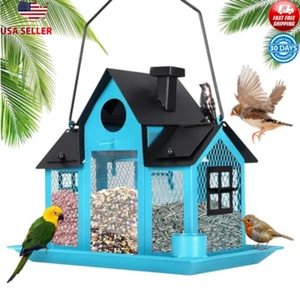 Solar Wild Squirrel Proof Bird Feeders House Outside Hanging Large Capacity Blue - Picture 1 of 7