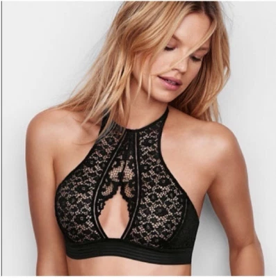 Victoria's Secret Very Sexy Lace Halter Bralette Bra Women's Size S/P Black - Image 1 of 4