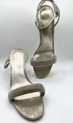 Sandalias de tacón LOEFFLER RANDALL SHAY estrás con correa en el tobillo metálicas 9,5 Foto 1 de 4