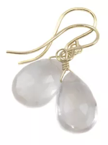 Pendientes de cuarzo rosa pequeños gotas de pera facetada rosa lágrima oro esterlina 14k - Imagen 1 de 6