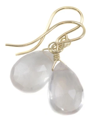 Pendientes de cuarzo rosa pequeños gotas de pera facetadas lágrima rosa oro de ley de 14 k Foto 1 de 4