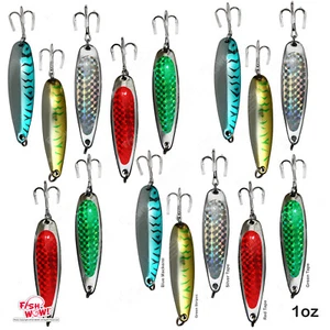 15pcs Fish WOW!® 1oz Fishing spoons jig Metal trolling flutter lure 5-color NEW - Picture 1 of 10