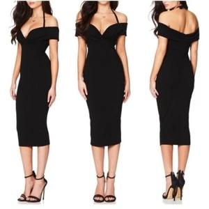Vestido Nookie Revolve Athena Hombro Descubierto Halter Midi Bodycon GRANDE en Negro - Imagen 1 de 4