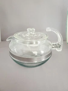 VINTAGE MCM PYREX FLAME WARE GLASS TEAPOT MODEL #8126B WITH RARE HANDLE 6 CUPS - Picture 1 of 5