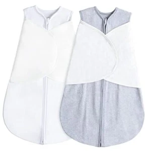 100% Cotton Newborn Sleep Sack Swaddle,,3-Way 0-3 Months Grey & White - Picture 1 of 7