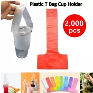 2,000Pcs Red Plastic Cup Carrier Handle Drink T Delivery Container Hanging Bag - Picture 1 of 9