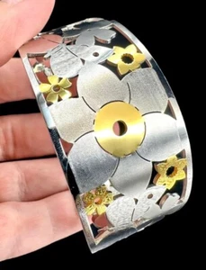 MILOR Italy Stainless Steel Silver Gold Plate Flower Butterfly Cutout Bracelet - Picture 1 of 10