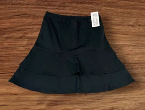 David Emanuel Fit & Flare Solid Black Layered Knee Length Skirt Size 8 NWT - Picture 1 of 3
