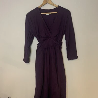 Eshakti Purple Burgundy Long Dress Tie Waist 3/4 Sleeves Womens Large 14 - Image 1 of 4