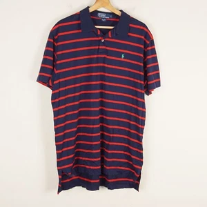Ralph Lauren Blue Red Striped Pima Cotton Short Sleeve Polo Shirt Mens Sz L - Picture 1 of 7