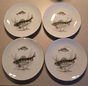 Vintage EUC Kahla Germany Fisch Muster Salat Dessert Teller 7,5" Porzellan Set 4 - Bild 1 von 5
