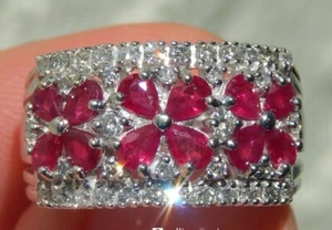 EFFY Ruby and Diamond Floral 14K White Gold Wide Band Sz 8-3/4 - Picture 1 of 10
