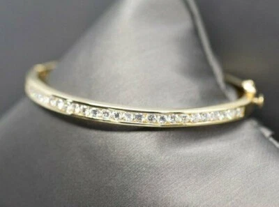 1.50Ct Round Cut Simulated Diamond Tennis Bangle Bracelet 14K Yellow Gold Plated - Image 1 of 4