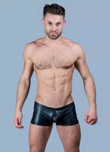 Mens Black Faux Leather PVC Boxer Trunks Shorts Underwear S M L XL FAST UK POST - Picture 1 of 5