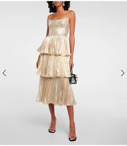 Self-Portrait Gold Tiered Midi Dress - Picture 1 of 24