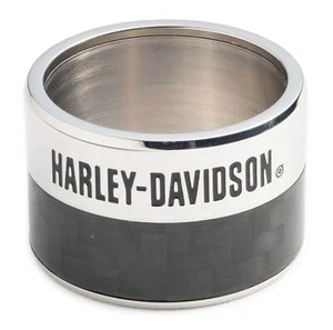 Harley-Davidson Men's Boxed Engraved H-D Stainless Steel Carbon Fiber Ring - Picture 1 of 1