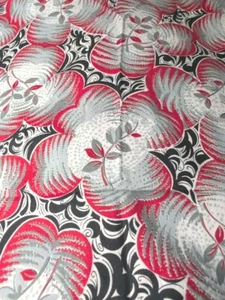 Vintage Cotton Fabric 1930s 40s Flowers leaves 35"w 3 ¼Yd Red Black Gray - Picture 1 of 4