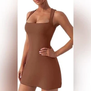 Women's Square Neck Bodice Dress Sleeveless Tank Top Stretch Flare Mini Dresses - Picture 1 of 12