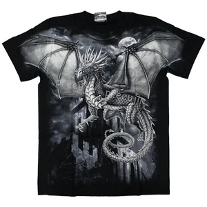 Flying Dragon Castle Tower Full Moon Discharge T-Shirt D69 Size M-XXL - Picture 1 of 3