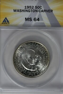 1952 .50  ANACS  MS 64 WASHINGTON-CARVER   Classic Commemorative Coins  - Image 1 of 2