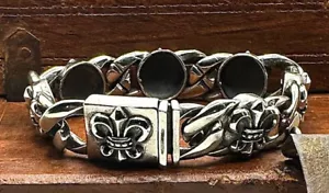 C'est Magnifique Vintage Silver Heavy Fleur De Lis BRACELET 76 grams - Picture 1 of 9