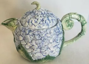 FITZ AND FLOYD OCI Omnibus TEAPOT Blue Hydrangea 1990 38 oz - Picture 1 of 12