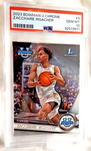Bowman U 2023 cromo Zaccharie Risacher #9 PSA 10 ATL Hawks radiocontrol novato/calificado - Imagen 1 de 5