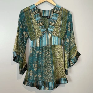 Vintage Y2K grün und türkis Babydoll Tunika Bluse Größe Small durchsichtig V-Ausschnitt Rue21 - Bild 1 von 7
