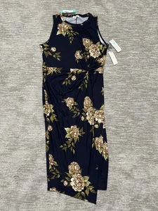 Vestido Nine Britton Mujer XL Azul Abigail Imitación Envoltura Anudado Floral Puntada Fix - Imagen 1 de 15