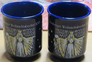 Lot 2 Vintage Nurnberger Weihnachtsbecher 2001 German Cobalt Blue Mug Cup XMAS - Picture 1 of 6