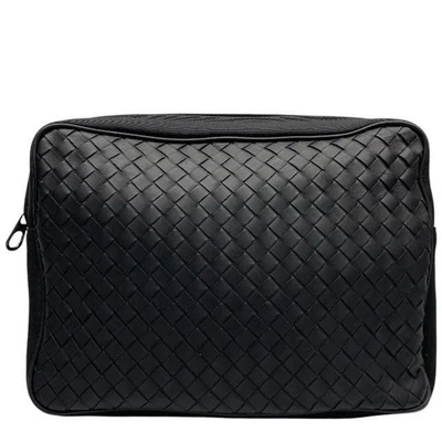 Auth Bottega Veneta Intrecciato Pouch Second Bag Black Clutch Bag Men's Italy - Image 1 of 4