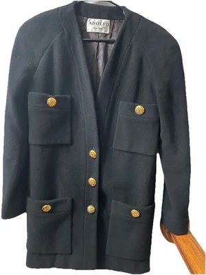 Abrigo Adolfo vintage para mujer negro con botones dorados talla mediana Foto 1 de 4