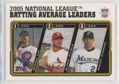2005 Topps Update League Leaders Derrek Lee Albert Pujols Miguel Cabrera #UH142 - Image 1 of 2