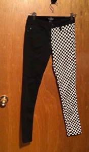 Royal Bones Goth / Punk Half & Half Black and Checkered Skinny Jeans Size 0 - Picture 1 of 10