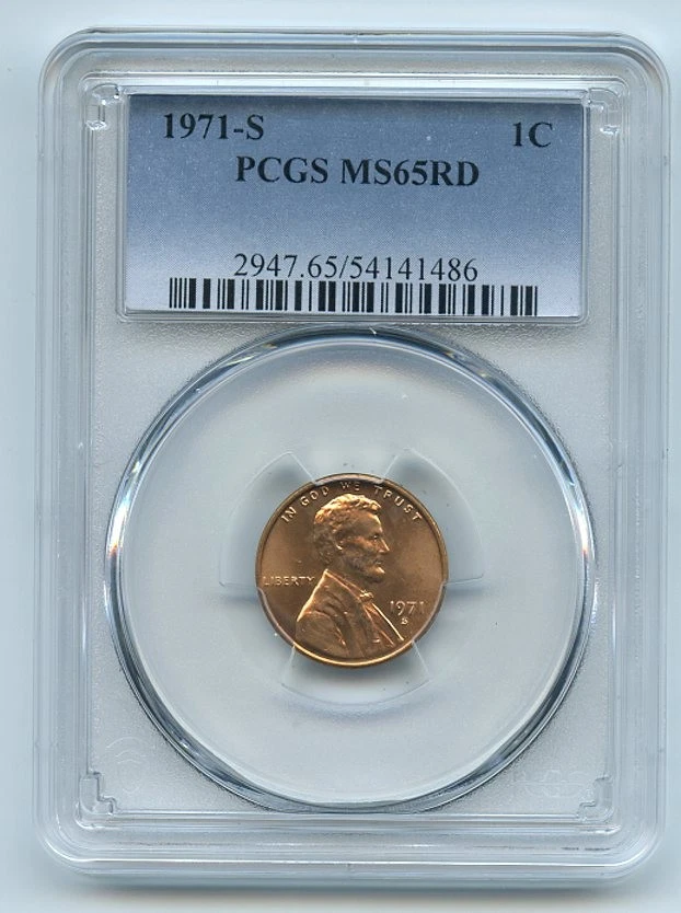 1971 S 1C Lincoln Cent PCGS MS65 - Image 1 of 1