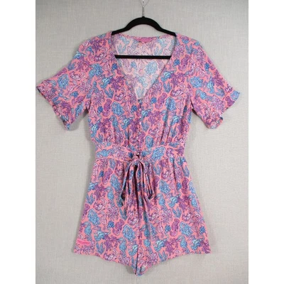 Mameluco Simply Southern Rosa Coral Azul Púrpura Costero Caballito de Mar Cuello en V Talla S Foto 1 de 4