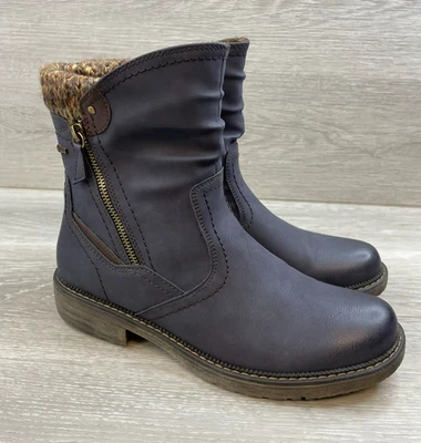 Spring Step Relife Wibea Women's 11 Blue Bootie Leather Boot Faux Fur Lined Zip - Image 1 of 4