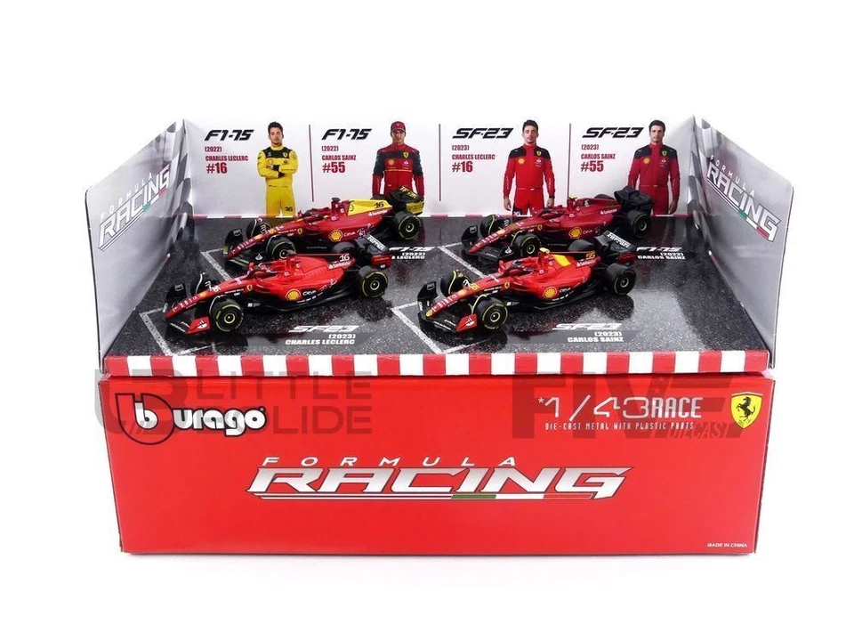 FERRARI Set 4 Modelli F1 F1-75 SF-23 SAINZ LECLERC 1/43 12cm DieCast Bburago