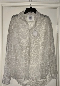 Blusa Zara Basic Collection Encaje Manga Larga Botón XL Off White - Imagen 1 de 8