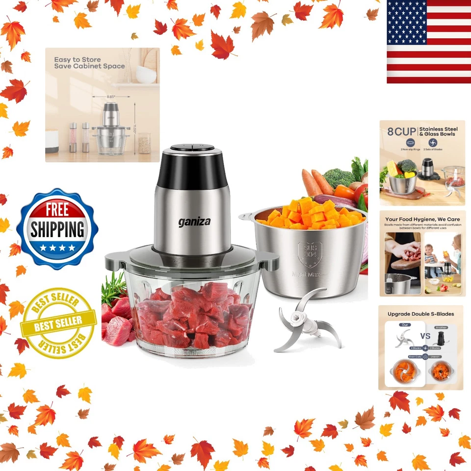 Compact 2-Bowl Food Processor for Chopping, Grinding & Mixing - Safe & Efficient - Image 1 of 4