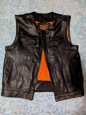 Milwaukee Riders Original Genuine Leather Motorcycle Vest, Medium, Biker, Black. - Image 1 of 4