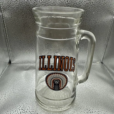 Chief Illiniwek University of Illinois NCAA Stein Peanut Tall Glass Beer Mug - Image 1 of 2