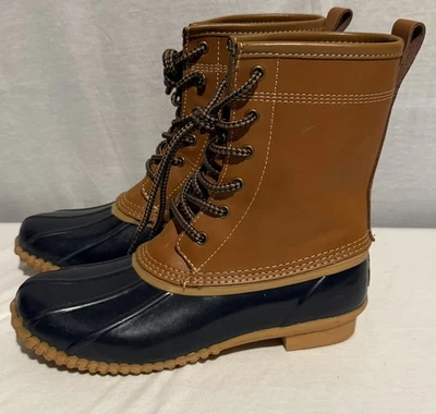 Botas Lands End Rubber Duck Impermeables Talla 6 Mujer Marrón Azul Marino Tostado Perfecto Estado Foto 1 de 4
