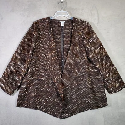 Chaqueta Maggie Barnes for Catherines para mujer 1X marrón texturizada frente abierto drapeada Foto 1 de 4