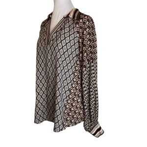 Hale Bob Top Gr. M seidige Viskose Bluse braun grau elegant lockere Passform fließend luxuriös - Bild 1 von 10