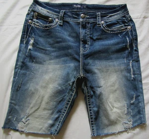 Miss Me Los Angeles Cut-Off Denim Shorts sz 32- BLING (W-35" Inseam 11") - Picture 1 of 8